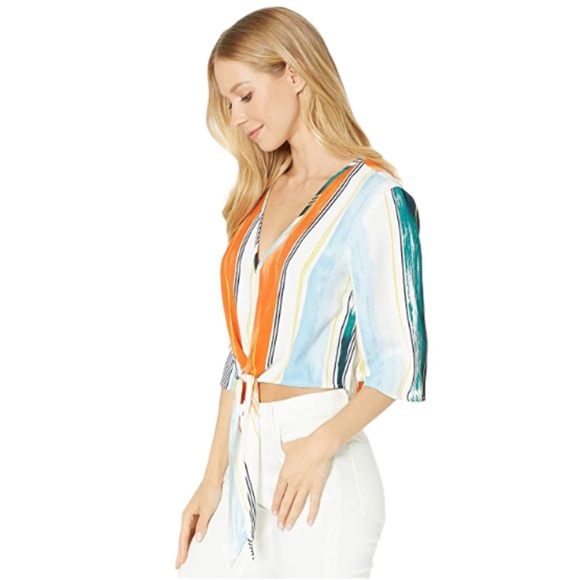 BCBGMaxAzria Knot Front 3/4 Sleeve Woven Top, S - Picture 2 of 8